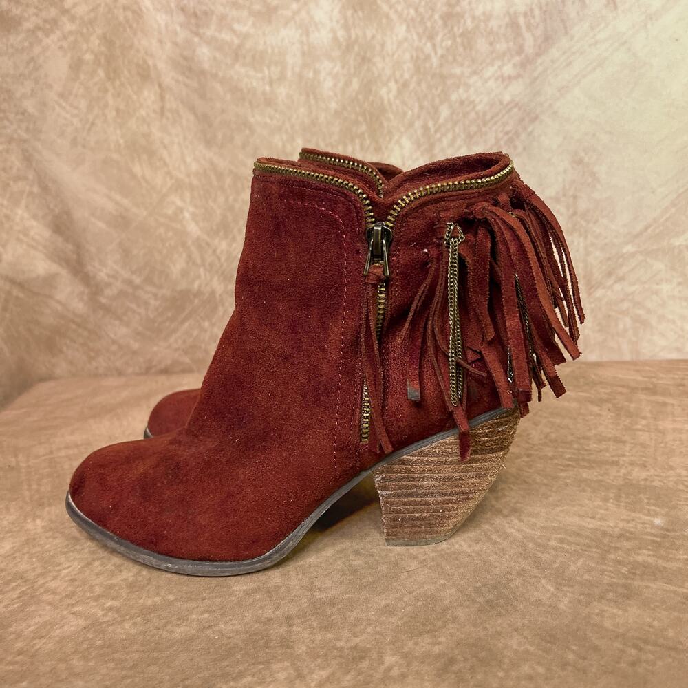 Not Rated Fringe Ankle Boots Faux Suede Chain Accent Western Concert Indie Y2K